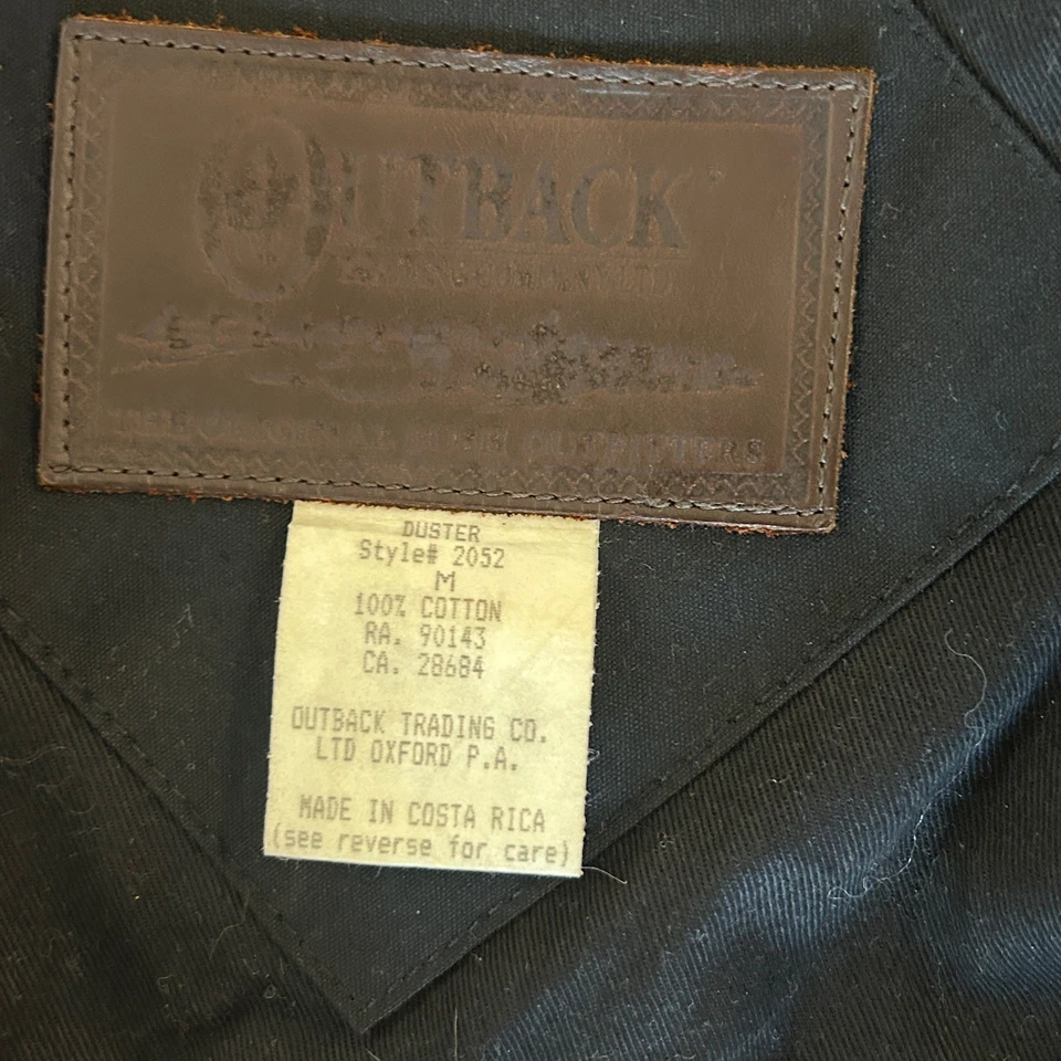 Australian Outback Black Oilskin Waxed Cotton Duster Riding Coat Size Medium - Image 3 of 4