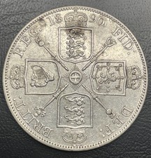 1890 Victoria Jubilee Head Silver Double Florin 4 Shilling Coin 