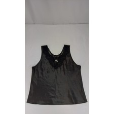 Vintage CINEMA ETOILE Cami Tank Top Sz L Black Satin w/ Lace Fairy Whimsygoth