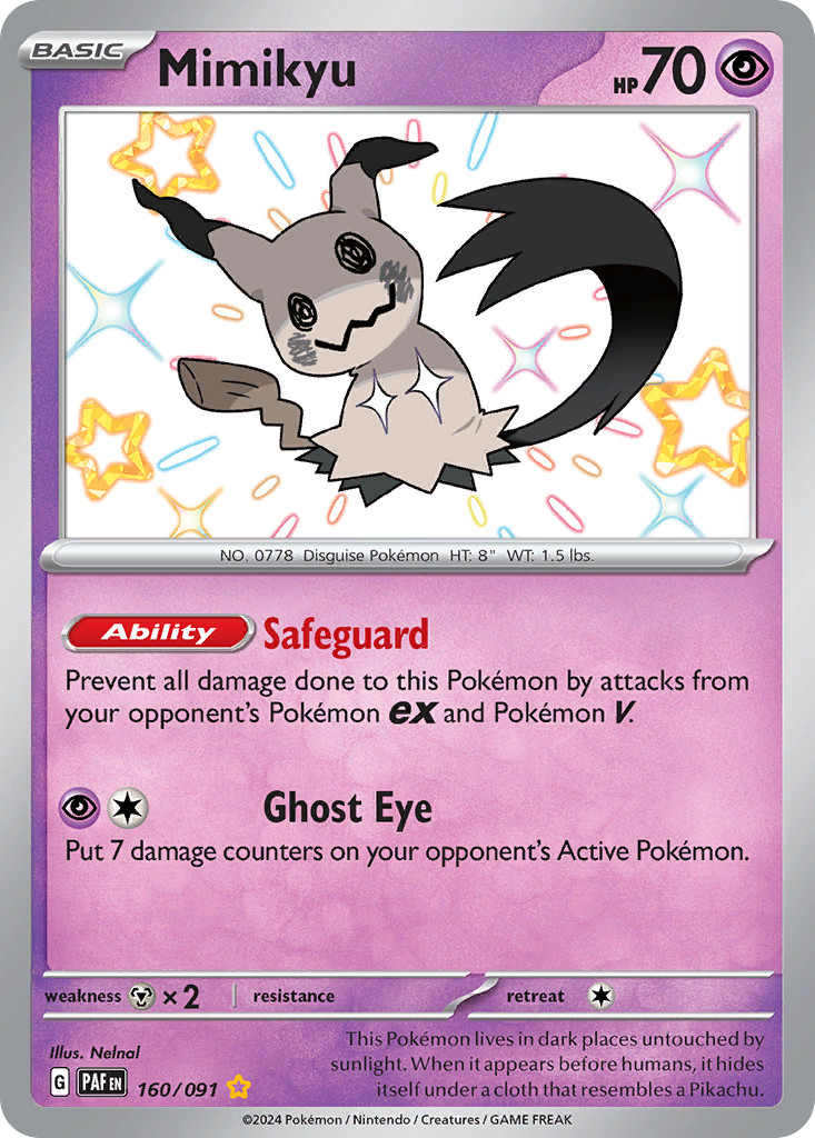 MIMIKYU 160/091 SHINY RARE PALDEAN FATES POKEMON NEAR MINT