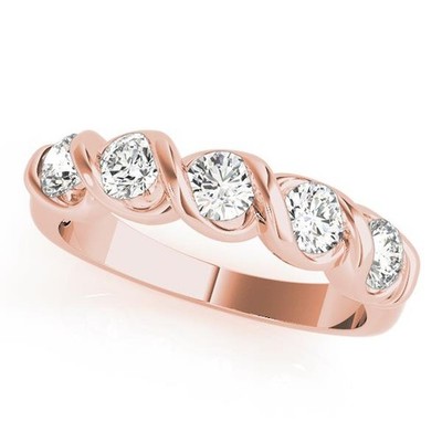 5-Stone Swirled Wedding Band For Women VS F 1.00Carat Lab Grown Diamond 14K Gold