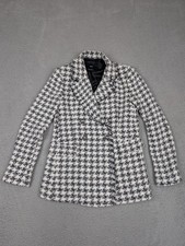 Mango MNG Blazer Womens XS Black White Tweed Houndstooth Double Breasted Jacket
