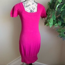 Mandee Square Neck Short Sleeve Knit Sweater Dress Fuchsia Pink Sz M