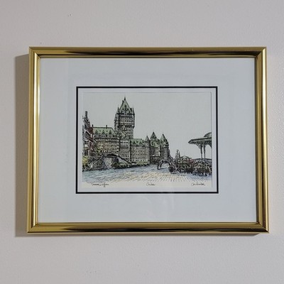 Vtg Sketch print of the Château Frontenac Dufferin Terrasse Quebec City Frame  