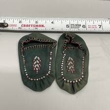 Vintage Native American Handmade Suede Beaded Baby Moccasin
