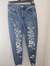 American Eagle Mom Jeans Women's 00 Blue Distressed Denim Stretch