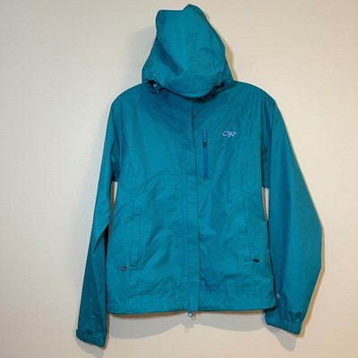 Womens Outdoor Research Rain Jacket Panorama Point Turquoise Blue Size XS