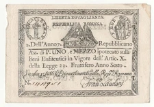 1,5  PAOLI ASSEGNATO REPUBBLICA ROMANA STATO PONTIFICIO DAL 09/09/1798