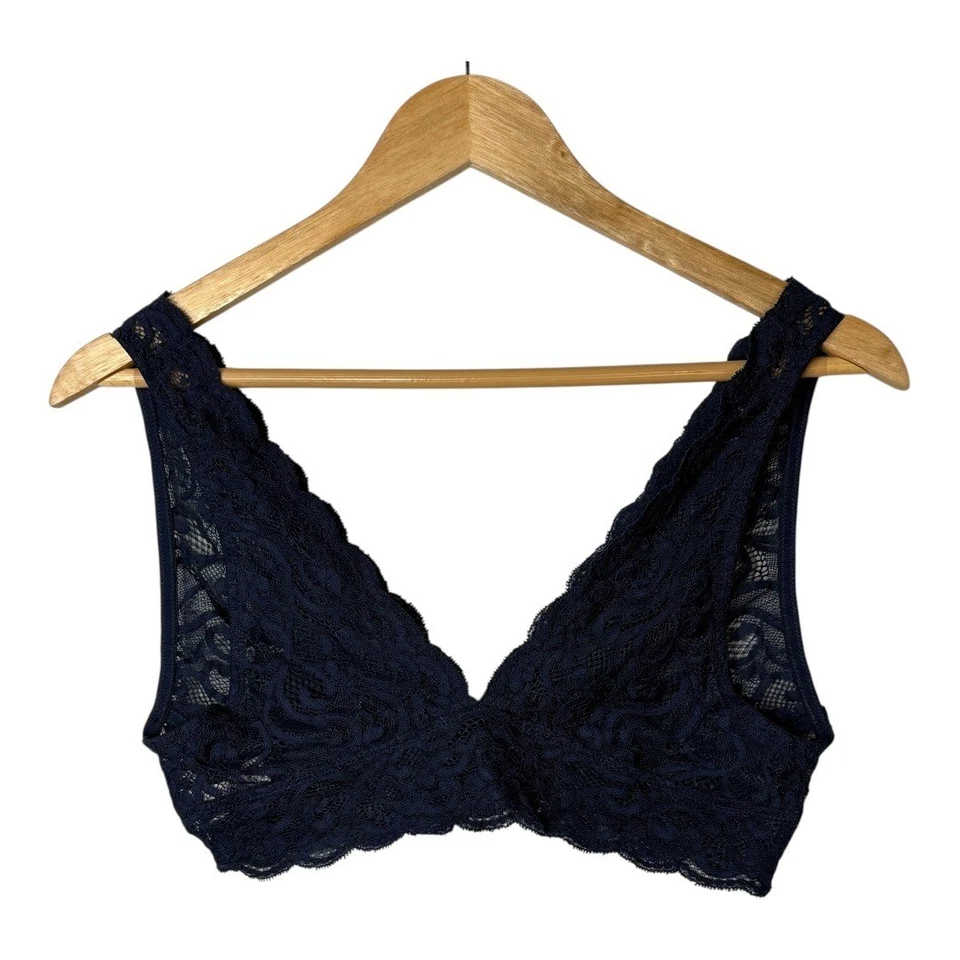 Lily of France Lace Bralette Bra Navy Blue Wireless Lightweight Size Large - Image 3 of 4