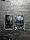 Two x 1 gram - Wessex Mint Fine Silver Bars (New): Maple Leaf (Wessex mint)