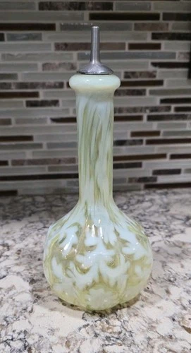 Fenton Topaz Vaseline Opalescent Daisy and Fern Barber Bottle w/ Stopper