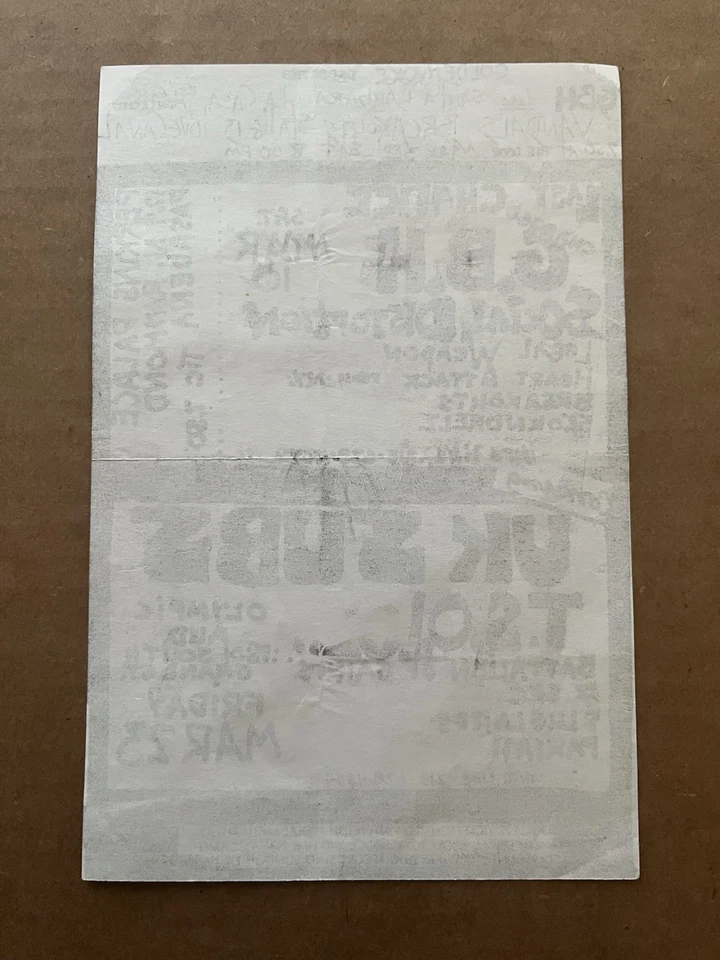 Raro GBH / DISTORSIÓN SOCIAL / SUBS DEL REINO UNIDO / TSOL / 7 SEGUNDOS volante CA 1984 Punk HC Foto 2 de 2