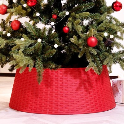 Christmas Tree Collar 28.4''D Round Base Cover Plastic Rattan Ring for Artificial