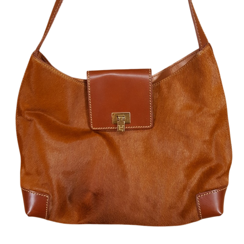 LAMBERTSON TRUEX Brown Handbag Fur Leather Slouched Shoulder Bag