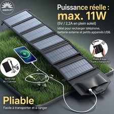 Panneau Solaire 11W Pliable Charge USB Rapide Power Bank Camping Voyage Étanche