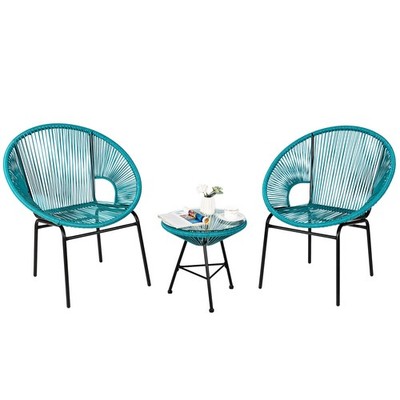 Patiojoy Patio 3PCS Acapulco Furniture Bistro Set Plastic Rope Glass Table
