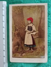 "Red Riding Hood with the Wolf" Antique Hand Retouched Photo 19th Century '800