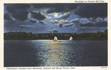 Moonlight Charles Mill Dam Fishermans Paradise  Ohio VTG P66
