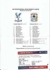 Ticket 2018/19 U23 Development League - CRYSTAL PALACE v. COVENTRY (+ teamsheet)