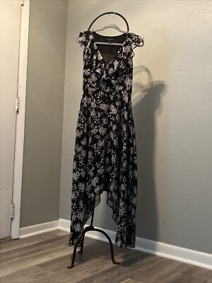 Banana Republic Maxi Dress Sz 2 Flutter Collar Black Dress White Floral  V-Neck. | eBay