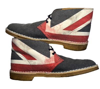 Men's US 10.5 Clarks Desert Boots Union Jack UK Flag Ankle
