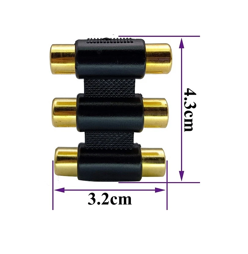 2X 3RCA Coupler Connector 3-RCA Female F/F Extension Adapter AV Audio Video AU - Image 2 of 2