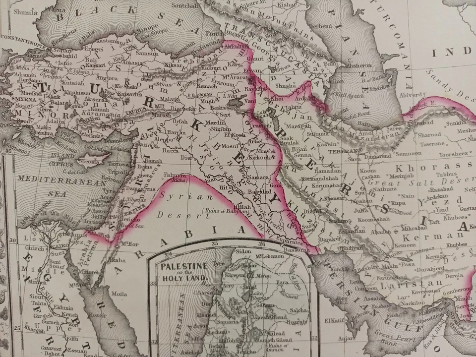1873 Mitchell's Map of Persia, Turkey in Asia Afghanistan Authentic Hand-colored - Image 4 of 4