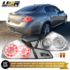 All Clear Tail Light Set Left + Right For 2007-2013 Infiniti G35 / G37 Sedan 4D