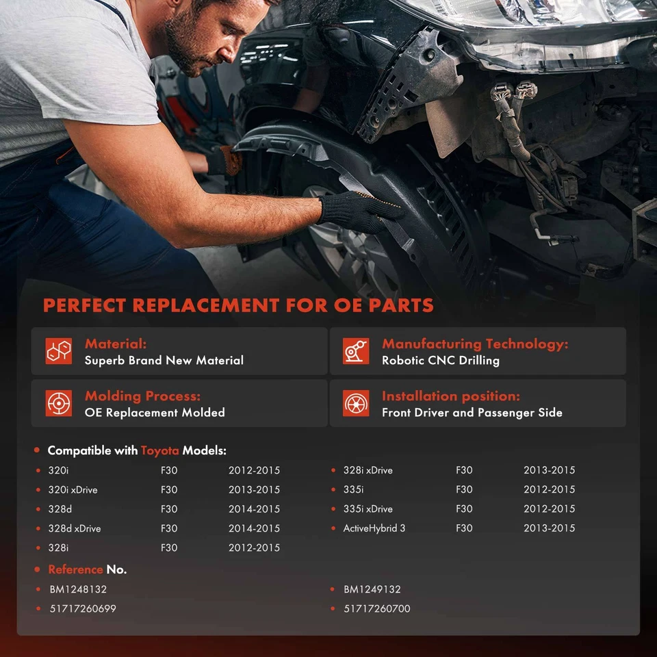 2 передних внутренних накладки на крыло брызговик для BMW F30 320i 328i 335i 2012-2015 - Изображение 2 из 4