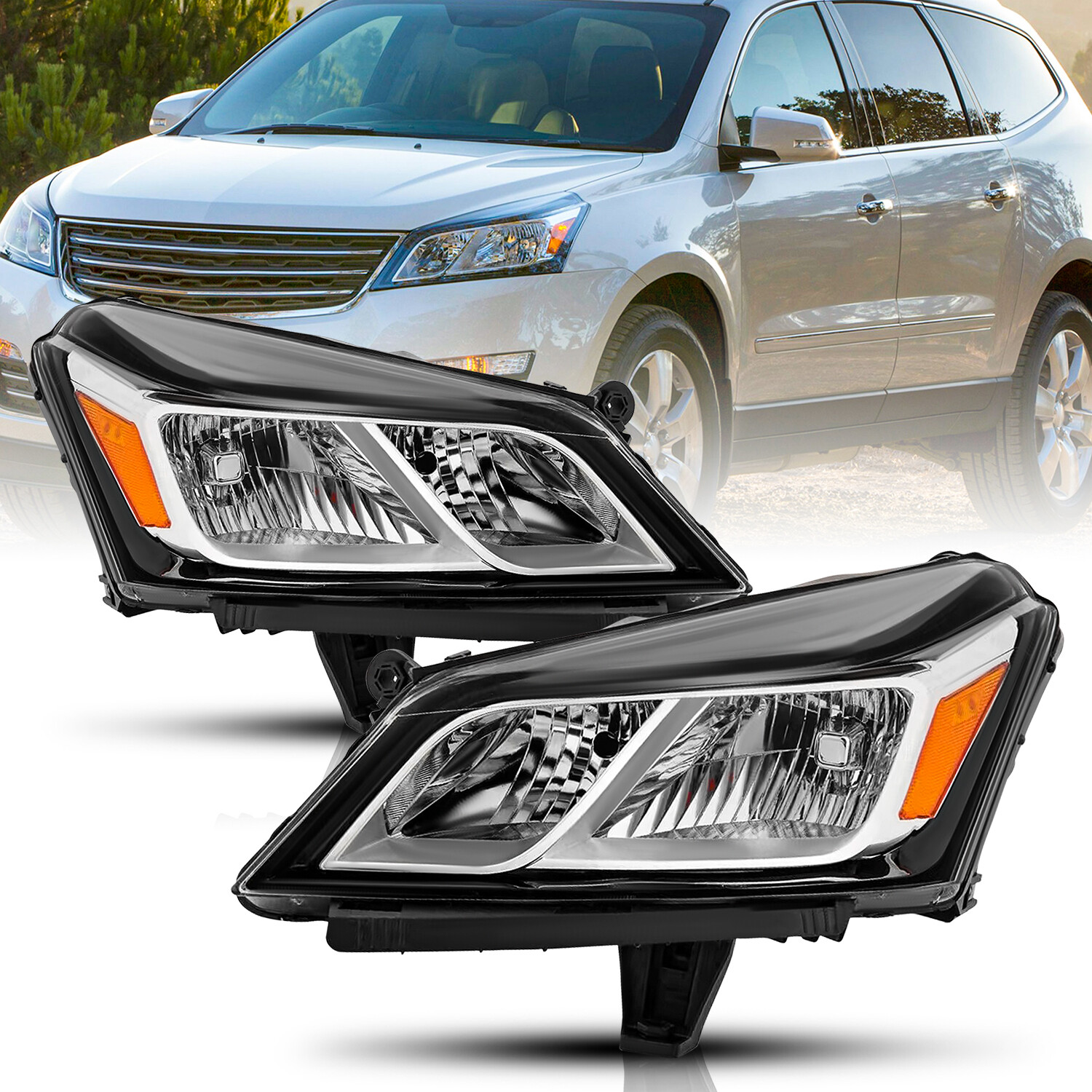Headlight For 2013-2017 Chevy Traverse Chrome Halogen Headlamp 13-17