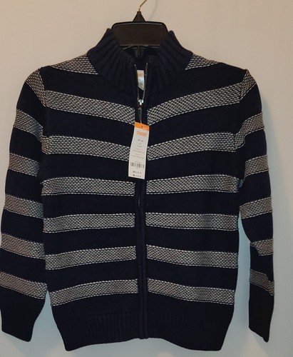 NWT BOYS GYMBOREE SIZE M 7-8, NAVY & WHITE, ZIPPERED, CARDIGAN SWEATER - Picture 3 of 4