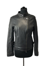 Barneys New York Women’s Black Leather Biker Jacket, Size 36, Uk 8