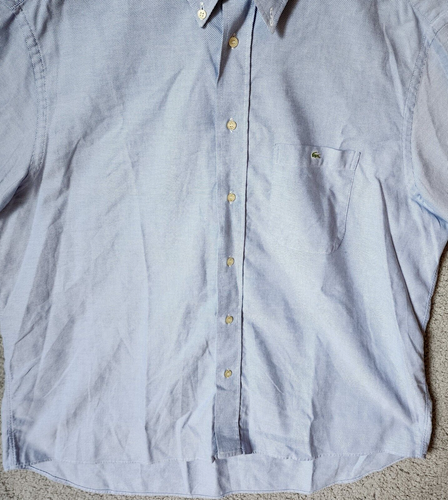VTG Lacoste Blue Crocodile Logo Pocket Short Sleeve Button Down Shirt Sz 46 2XL - Picture 8 of 16