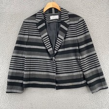 Calvin Klein Blazer Womens 8 Gray Striped Button Up Pockets Office Career Work