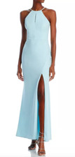 NEW W TAGS Aqua Rhinestone Embellished Strap Crepe Gown in Aqua, Sz 0