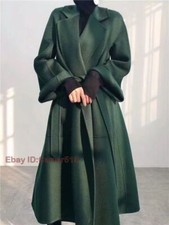 Womens Wool Cashmere Lapel Collar Over Knee Length Long Trench Coat Overcoat New
