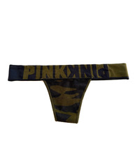 Victoria's Secret PINK Seamless Thong Panty Green Camouflage Logo