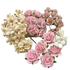 50 Mixed Pink Beige Blush White Paper Flower Wedding Scrapbook TH-SetCA1-2B 