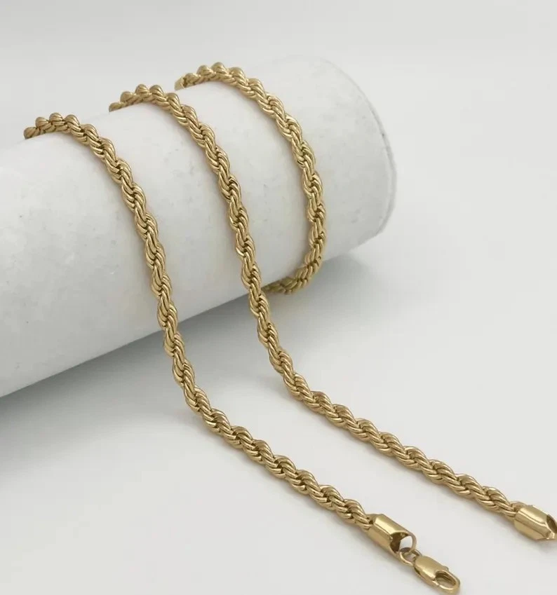 Juego de cadena de cuerda francesa de oro de 5 mm con corte de diamante, enchapado en oro pesado de 14 k Foto 4 de 4