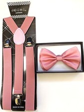 New Wedding Blush Pink Dusty Rose Men's Bow Tie  Suspender  Bow Tie Set