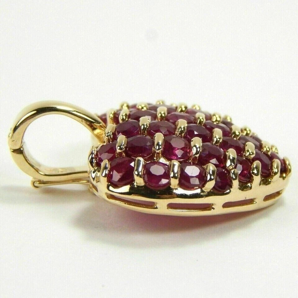 Colgante Corazón Simulado Rubí Rojo Redondo Oro Amarillo 14K Más de 3.00Ct Regalo Foto 2 de 3