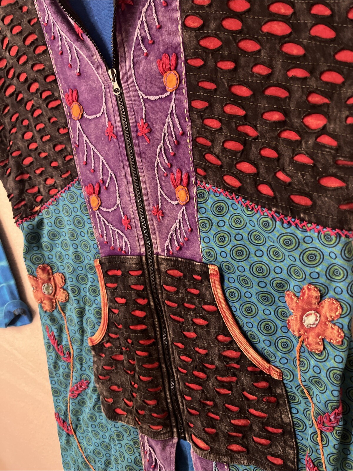 Hippy Boho Winter Cotton Patchwork Long Jacket Ho… - image 6