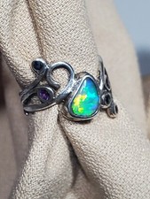 NATURAL AUSTRALIAN OPAL MINTABIE IN LUXURIOUS STERLING SILVER VINE RING sz7.5