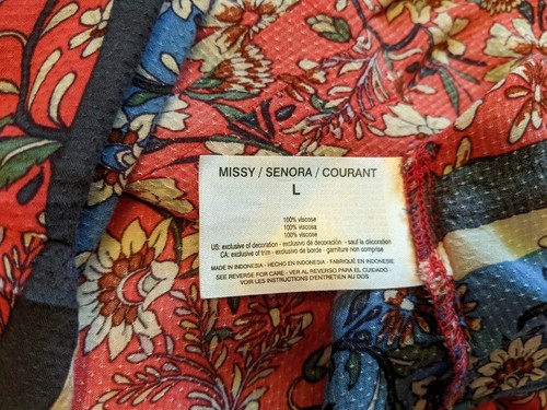 Women’s Vintage America Blues Red Salmon Floral Boho Blouse Large L Bell Hippie - Picture 10 of 11