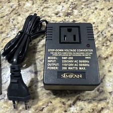 Simran 200 Watt Compact Step Down Transformer 220V to 110V AC Converter EU Plug
