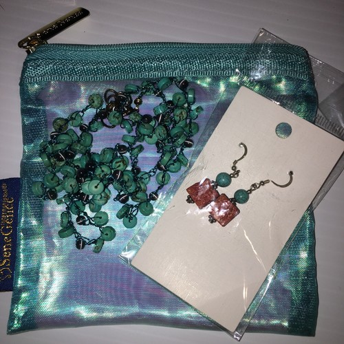 Vntg 40” Turquoise & Alexandrite Cats Eye Adjustable Necklace & .925 Earrings - Picture 10 of 10