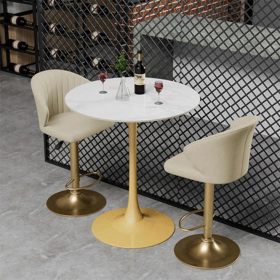 Mesa de bar 39,4" H altura cocina mesa de desayuno tapa de mármol pedestal de metal pesado Foto 3 de 4