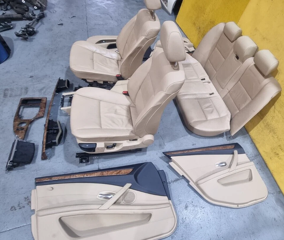 BMW 5 SERIES E60 525i 530D 07-10 BEIGE LEATHER SEATS, TRIMS & DOOR CARDS - Image 2 of 4