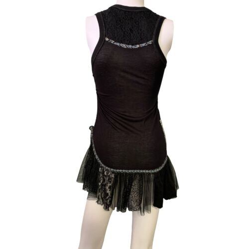 VTG Desigual Black Lace Shirt Top Dress Whimsigoth Y2k Mesh Boho Retro L - Picture 2 of 10