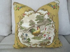 Kaufmann Pillow Golden Curry Yellow Rooster Colorful French Country Toile Red